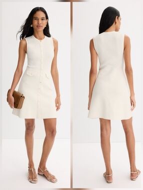 Sandro Rib Knit Mini Dress Casual Crew Neck Sleeveless Front Button Size S